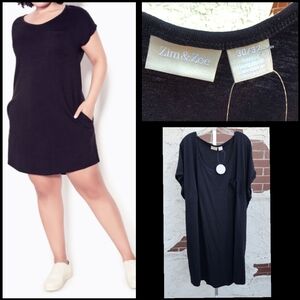 New 30W / 32W women Zim & Zoe t-shirt dress black short cuffed sleeve cotton